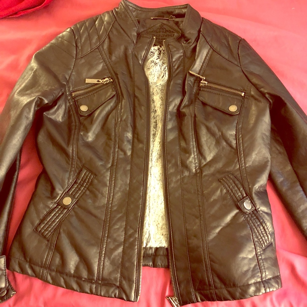 Leather Jacket with silver faux fur lining